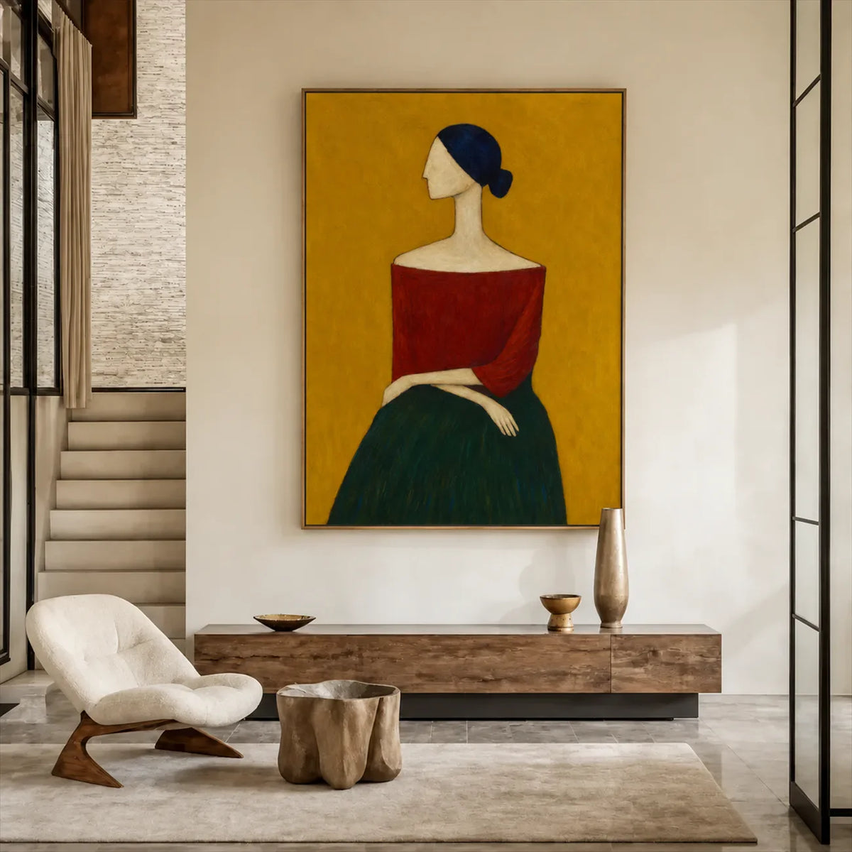 Scarlet Poise Figurative Wall Art styled interior scene 4 | Olyrel