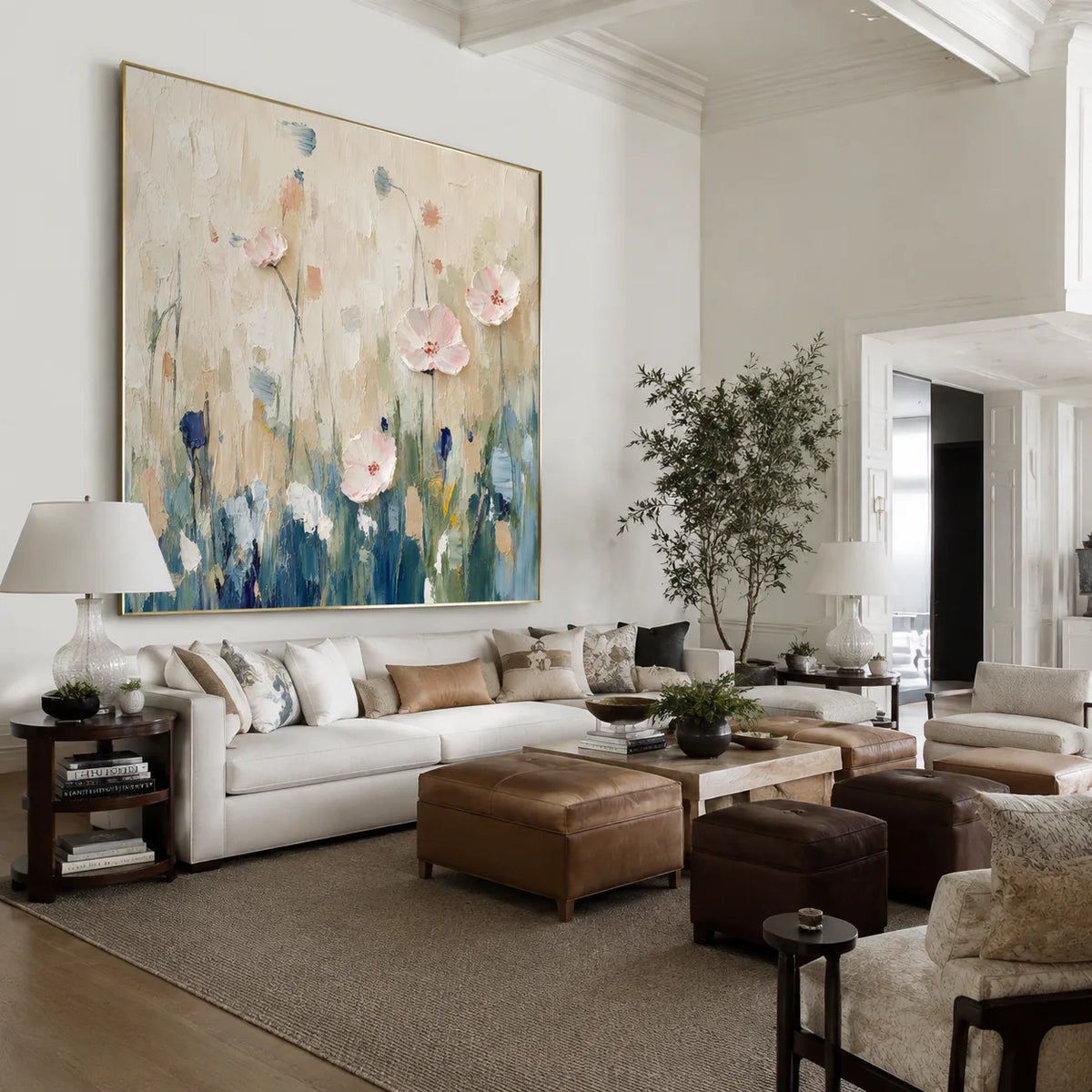 Blush Meadow Textured Floral Wall Art styled interior scene 3 | Olyrel
