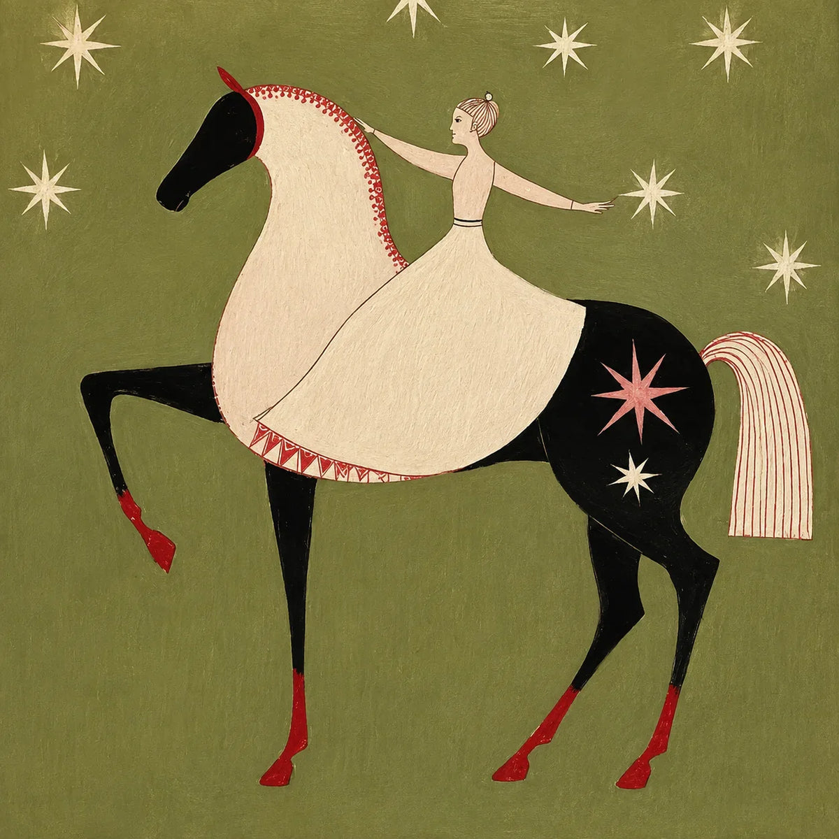 Celestial Rider Folk Horse Wall Art artwork view | Olyrel