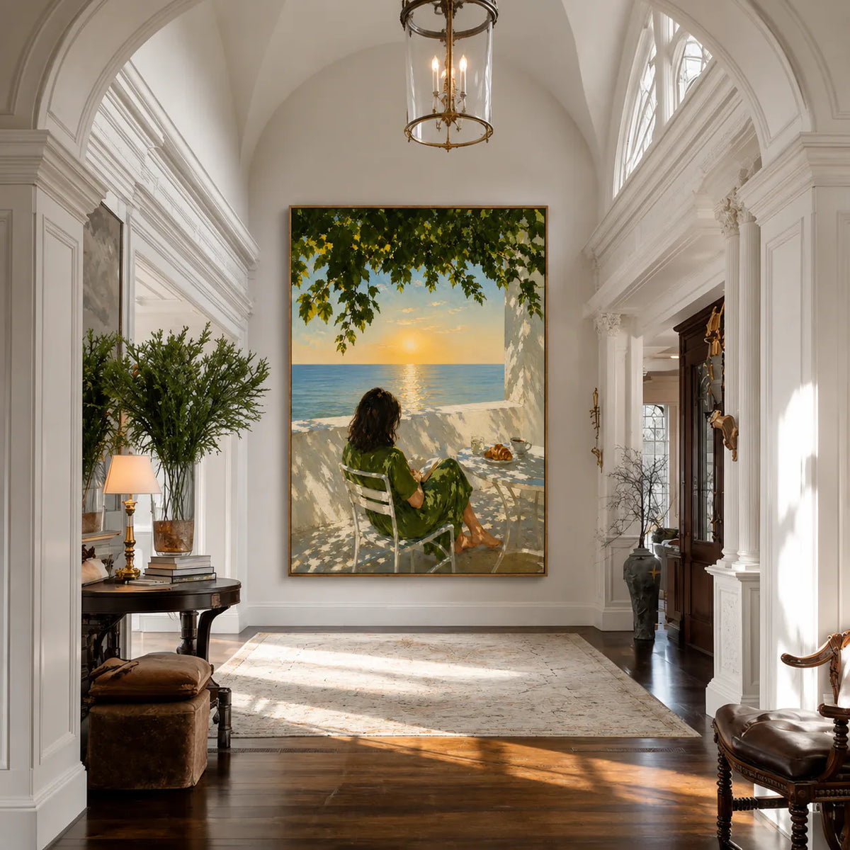 Seaside Morning Reading Wall Art styled interior scene 2 | Olyrel