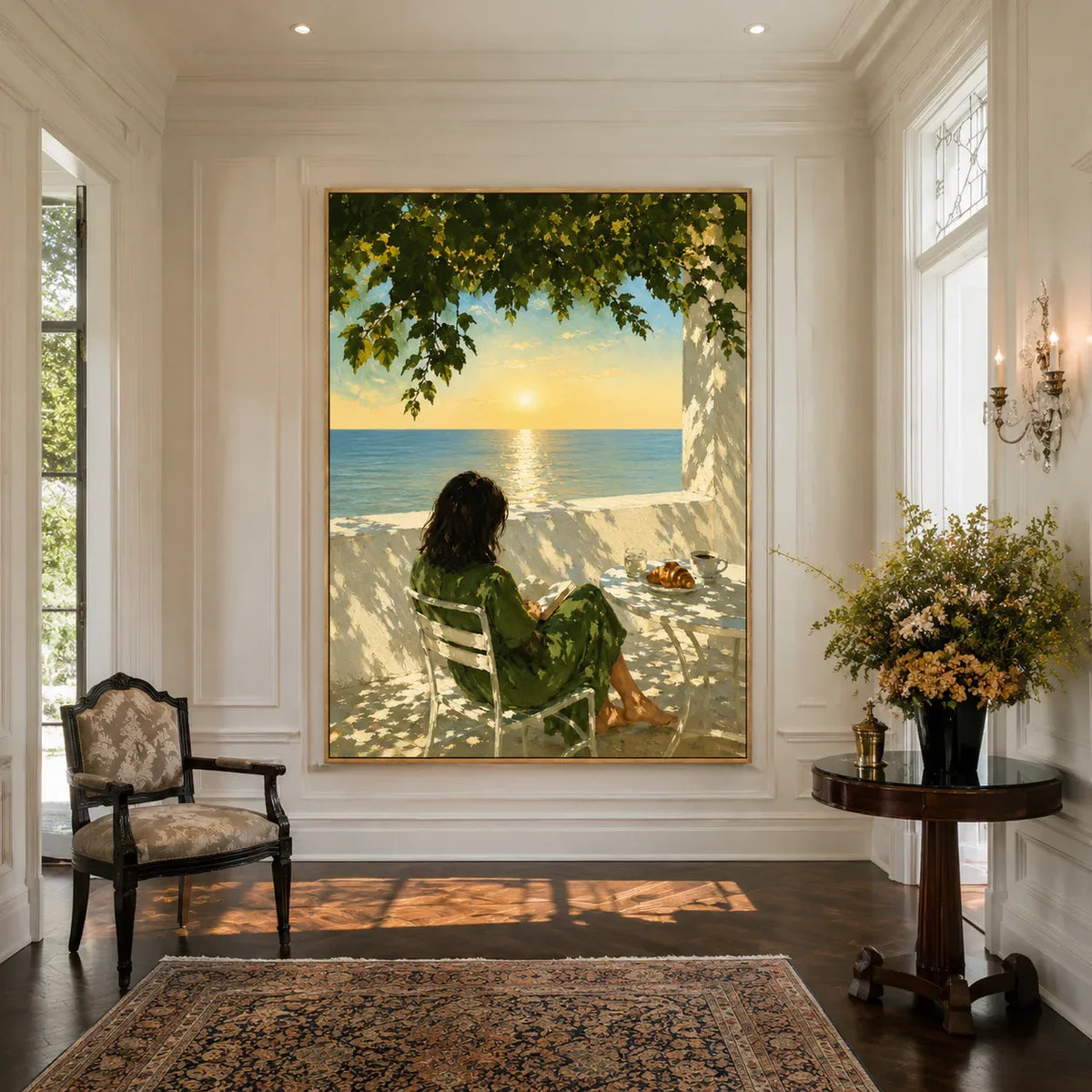 Seaside Morning Reading Wall Art styled interior scene 4 | Olyrel