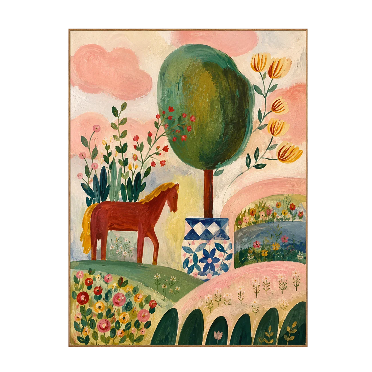 Enchanted Horse Garden Folk Wall Art | Olyrel