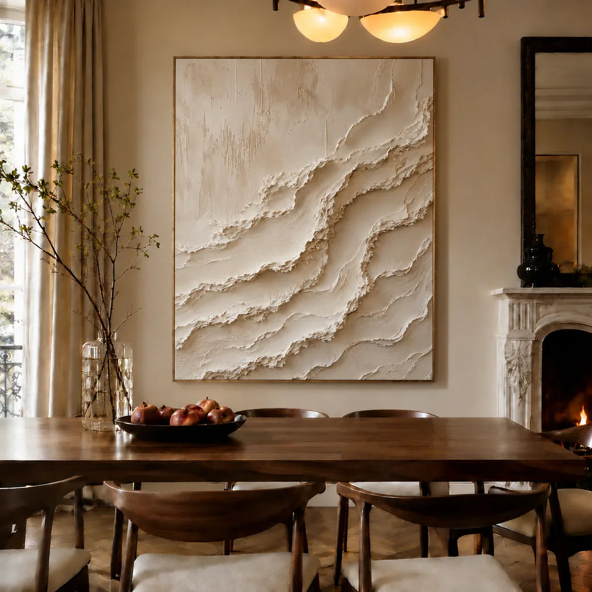 Ivory Cascade Textured Relief Wall Art styled interior scene 4 | Olyrel