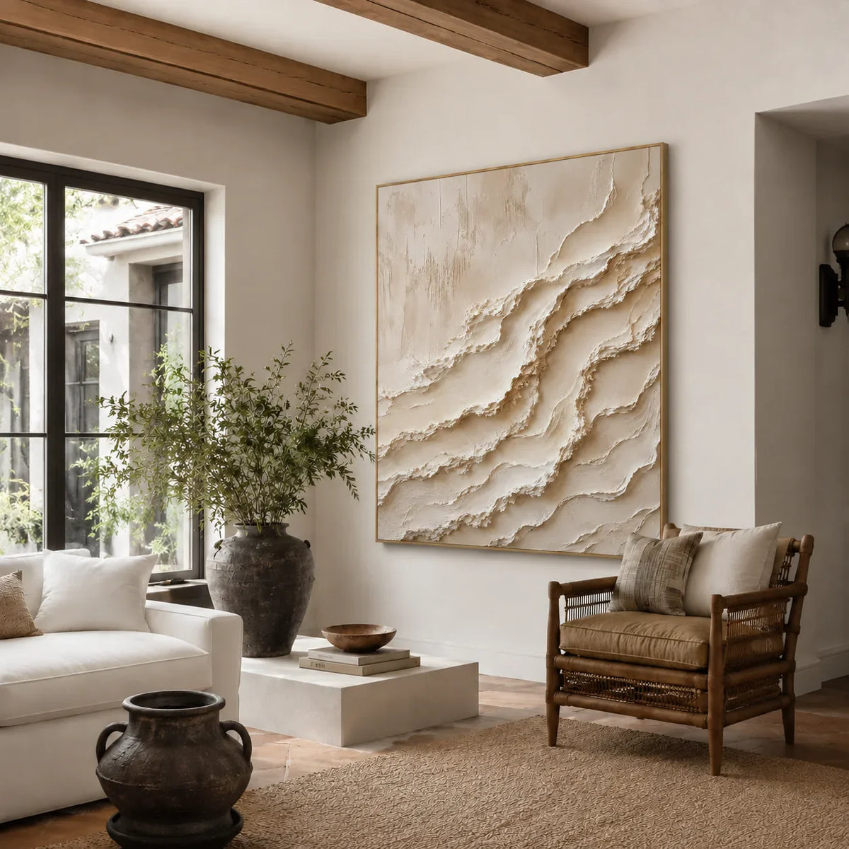 Ivory Cascade Textured Relief Wall Art styled interior scene 5 | Olyrel