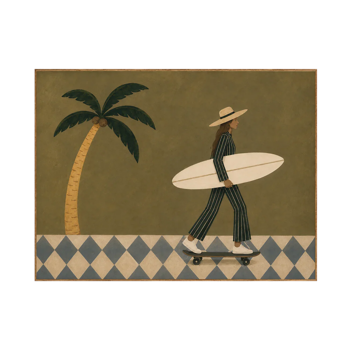 Olive Palm Skateboard Surfer Wall Art | Olyrel
