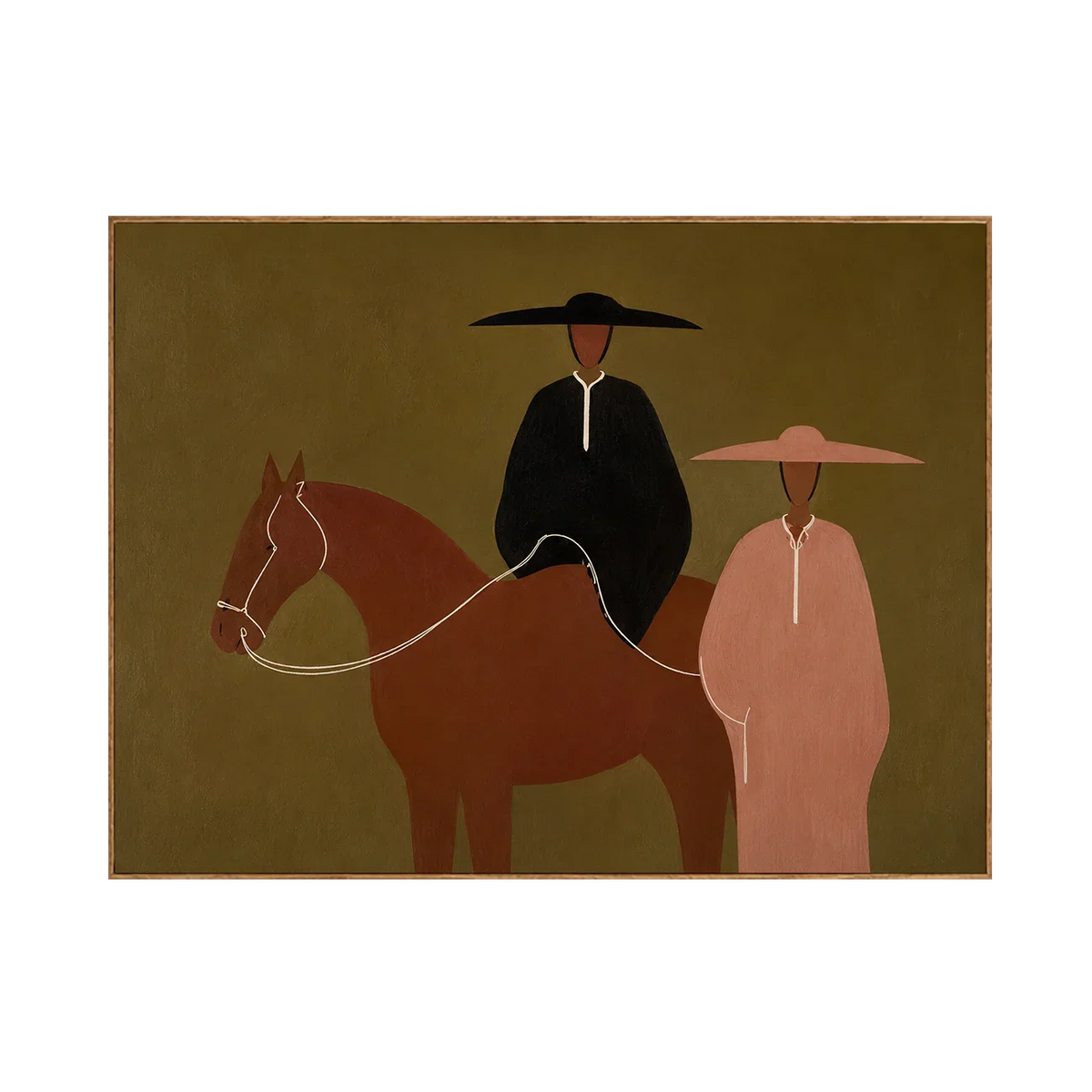 Olive Horse Riders Folk Wall Art | Olyrel