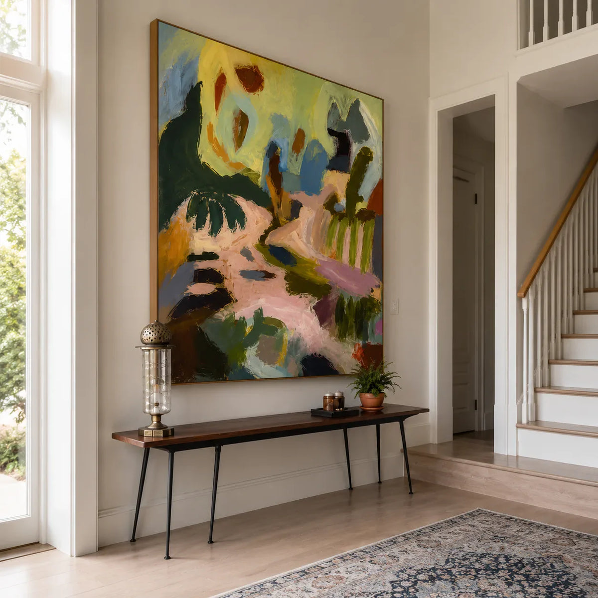 Pastel Garden Passage Abstract Wall Art styled interior scene 2 | Olyrel