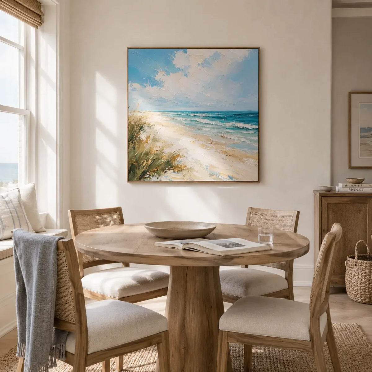 Shoreline Breeze Coastal Wall Art displayed in a bright dining room | Olyrel