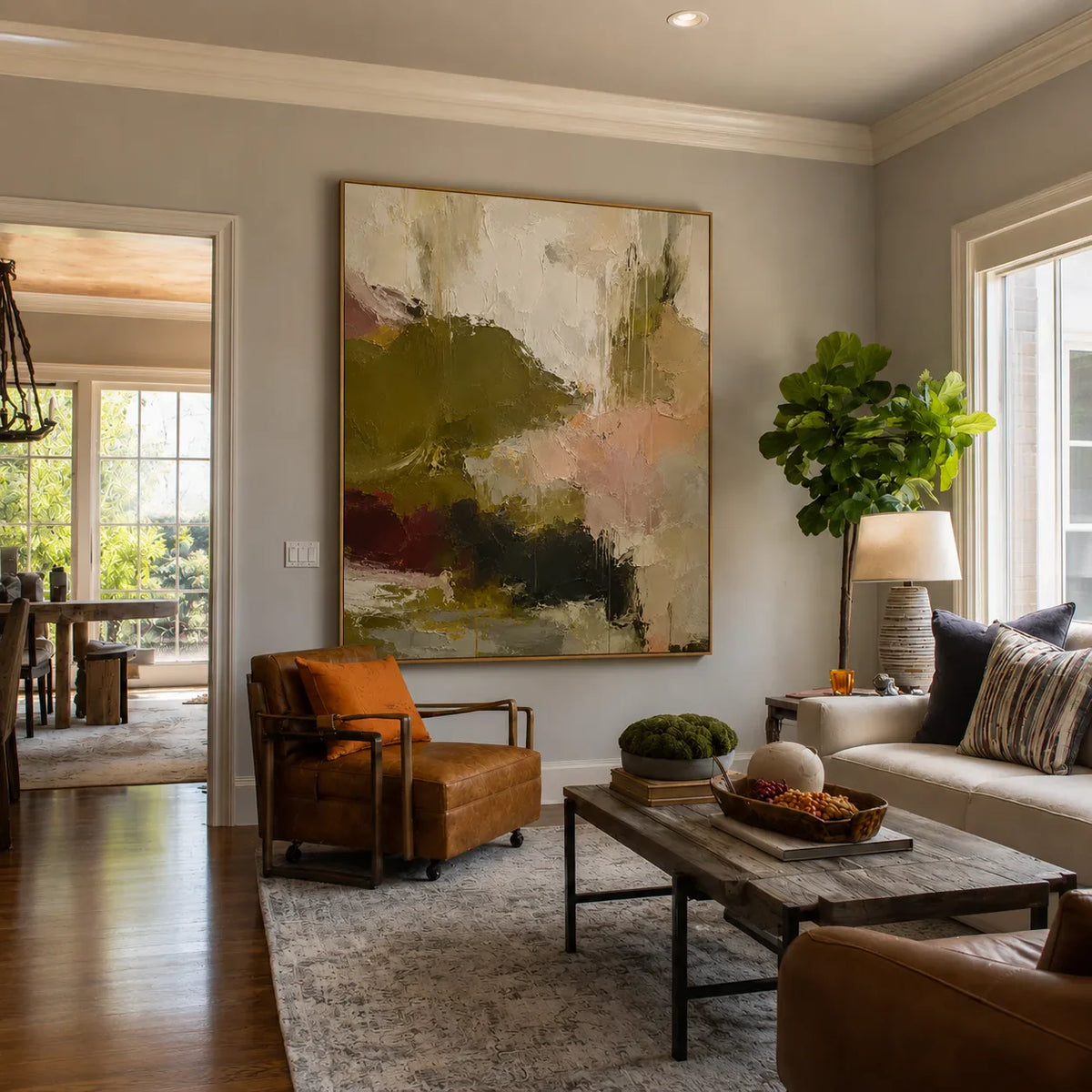 Olive Blush Abstract Textured Wall Art styled interior scene 4 | Olyrel