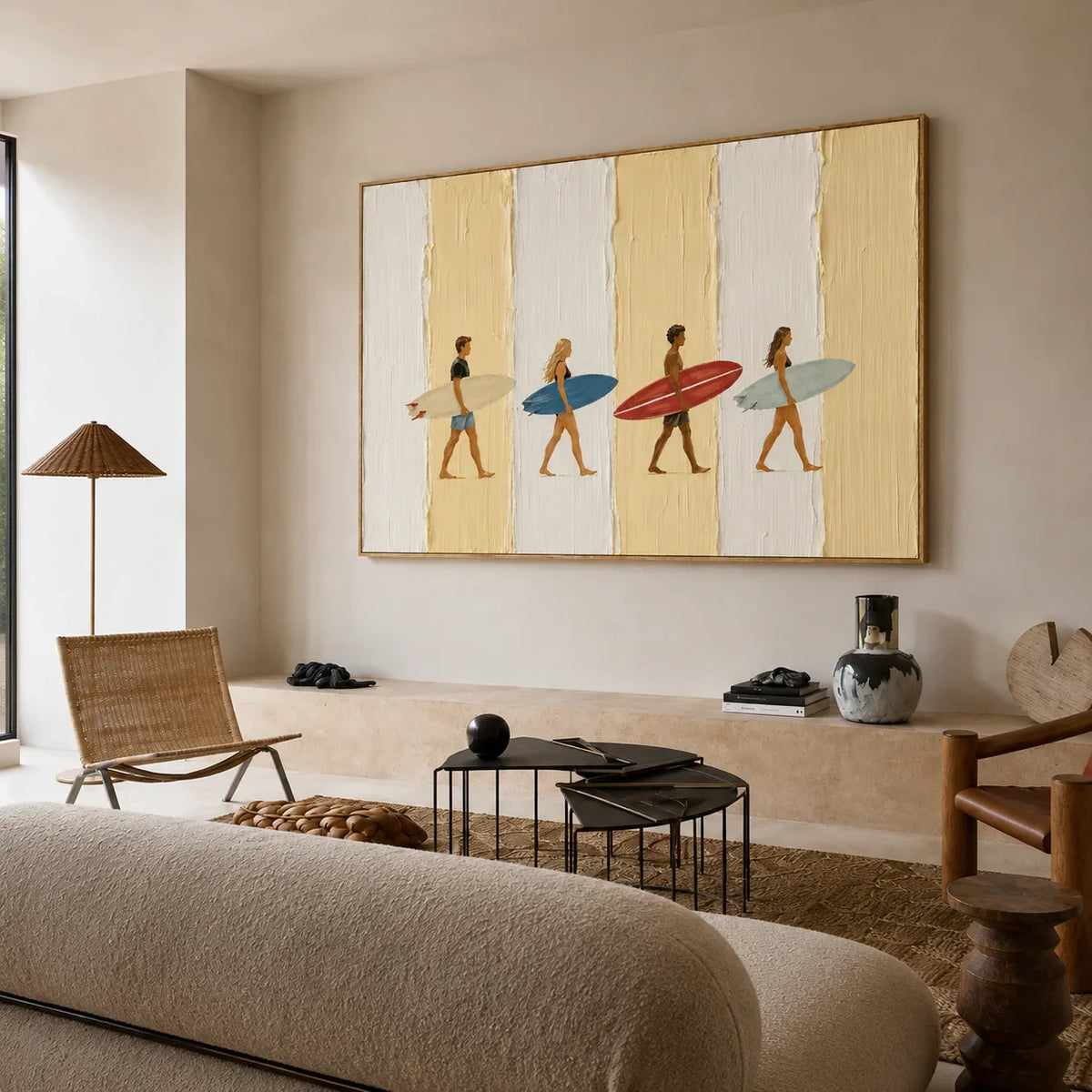 Sunlit Surfers Textured Wall Art styled interior scene 1 | Olyrel