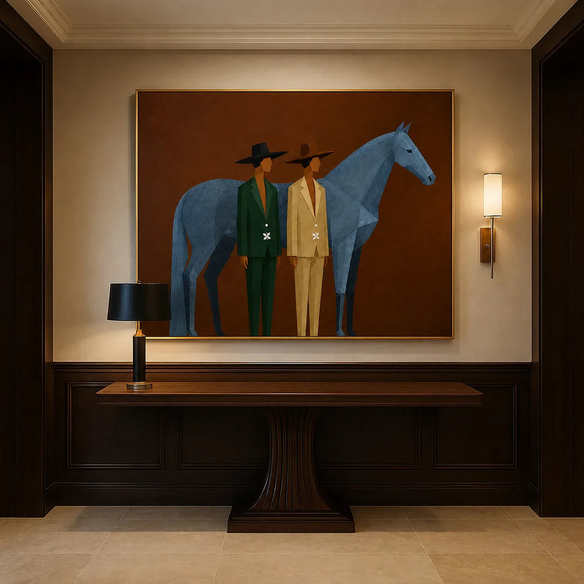 Blue Horse Companions Figurative Wall Art styled interior scene 1 | Olyrel
