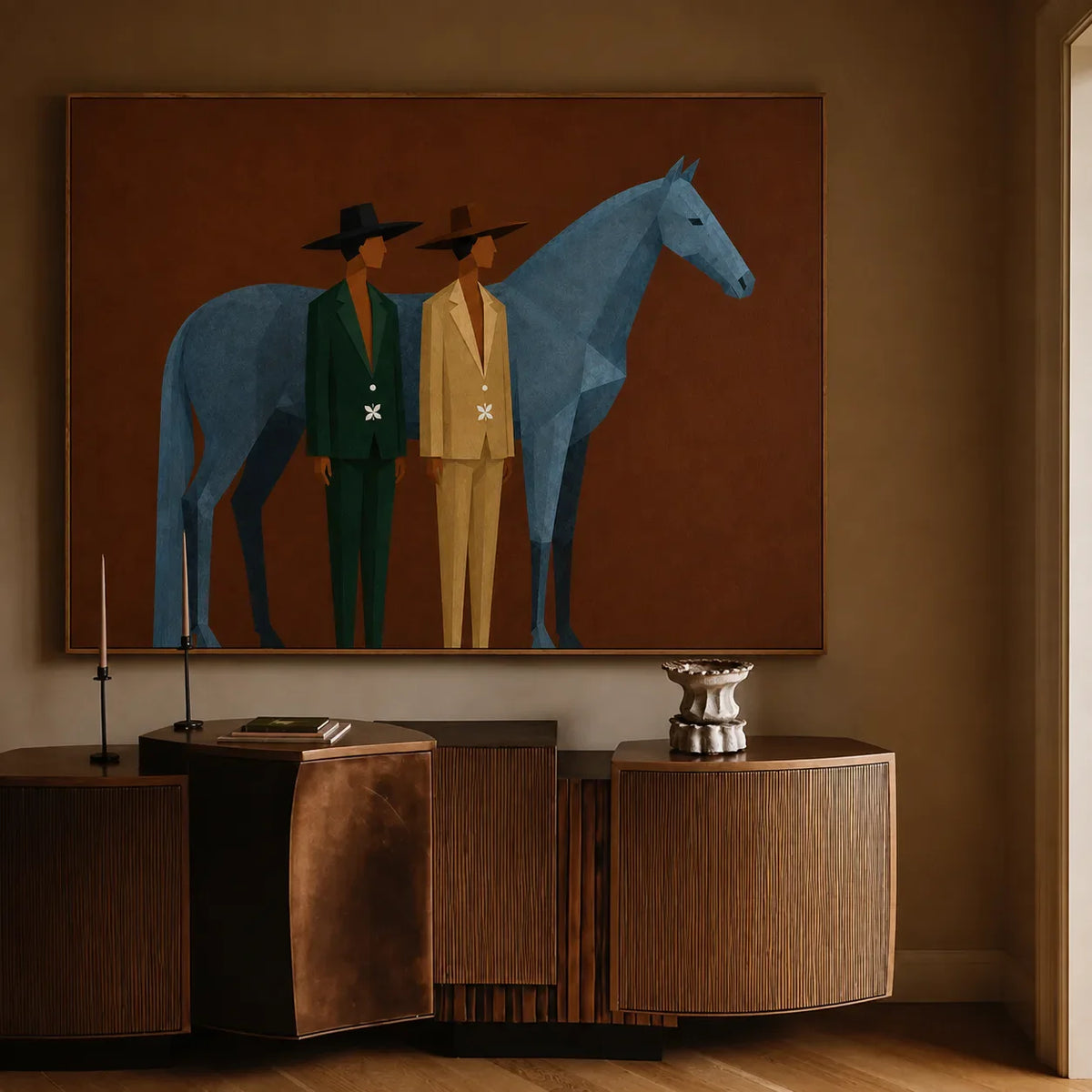 Blue Horse Companions Figurative Wall Art styled interior scene 4 | Olyrel