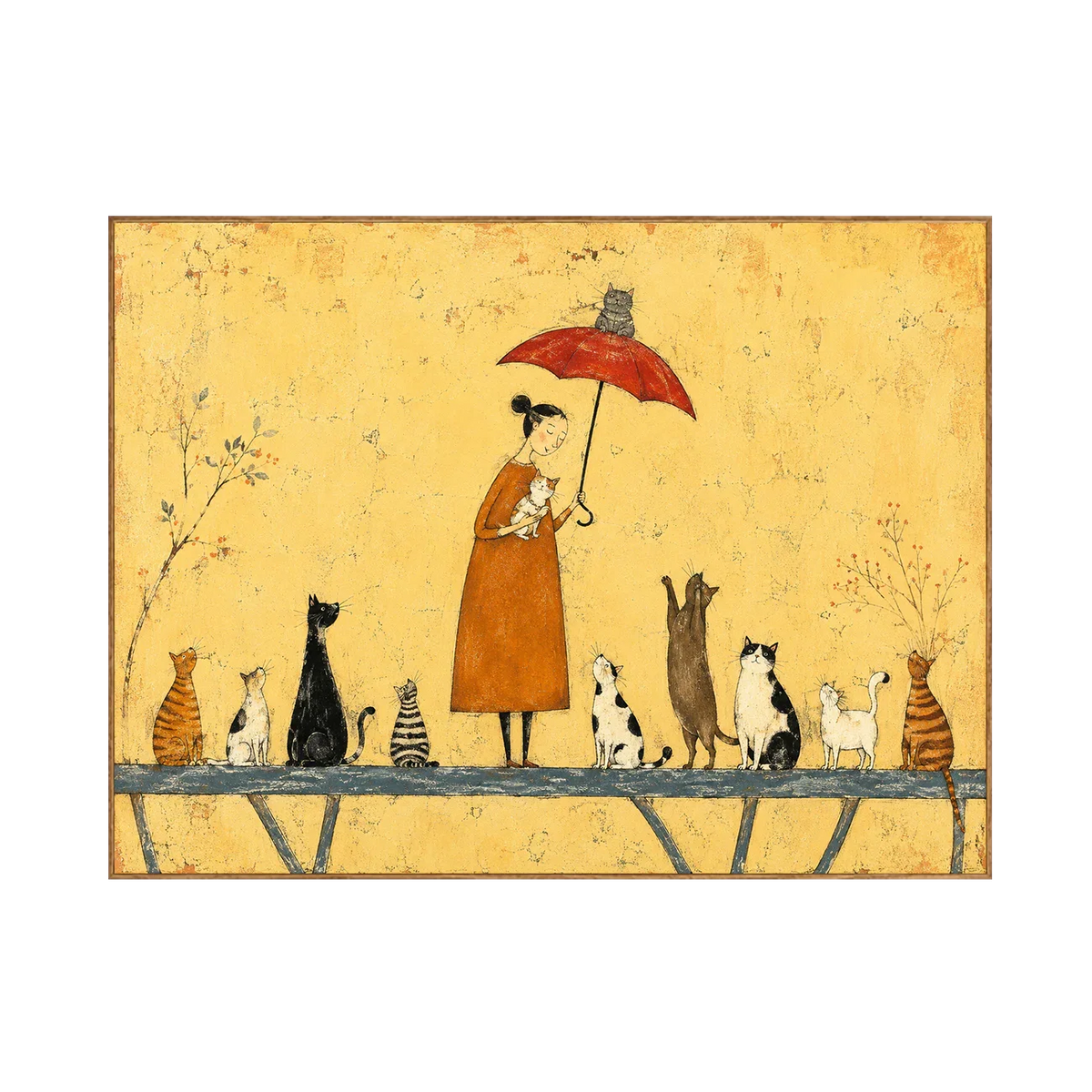 Cat Parade Under Red Umbrella Wall Art | Olyrel