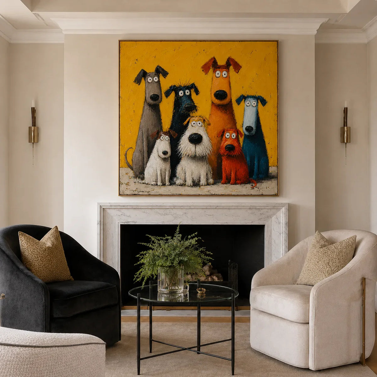 Whimsical Dog Family Wall Art styled interior scene 5 | Olyrel