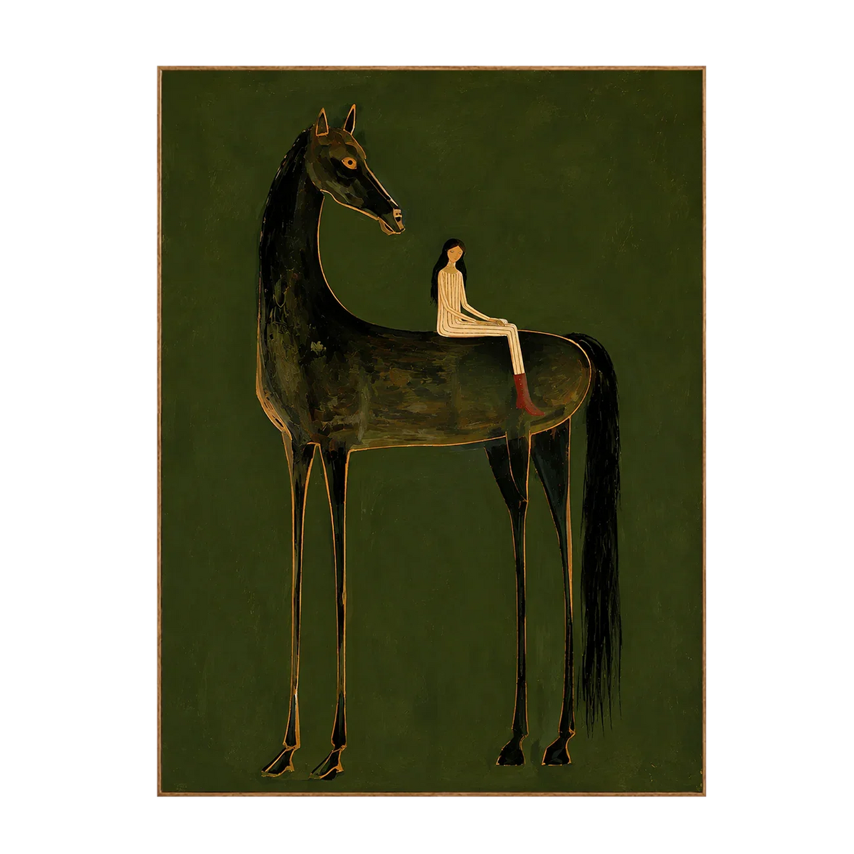 Girl on Black Horse Folk Wall Art | Olyrel