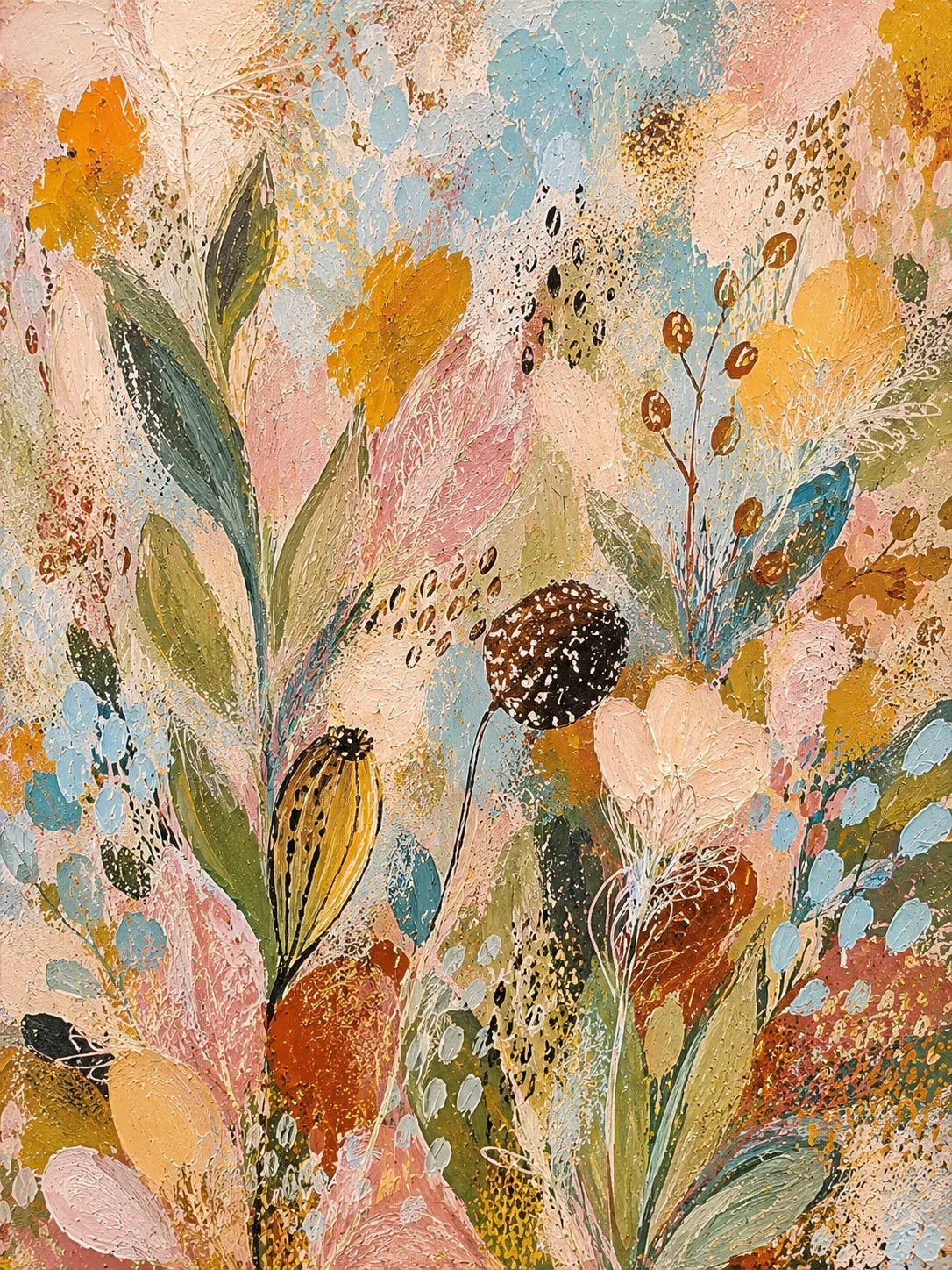 Pastel Wildflower Garden Textured Wall Art artwork view | Olyrel