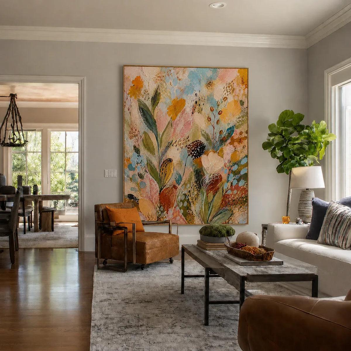 Pastel Wildflower Garden Textured Wall Art styled interior scene 2 | Olyrel