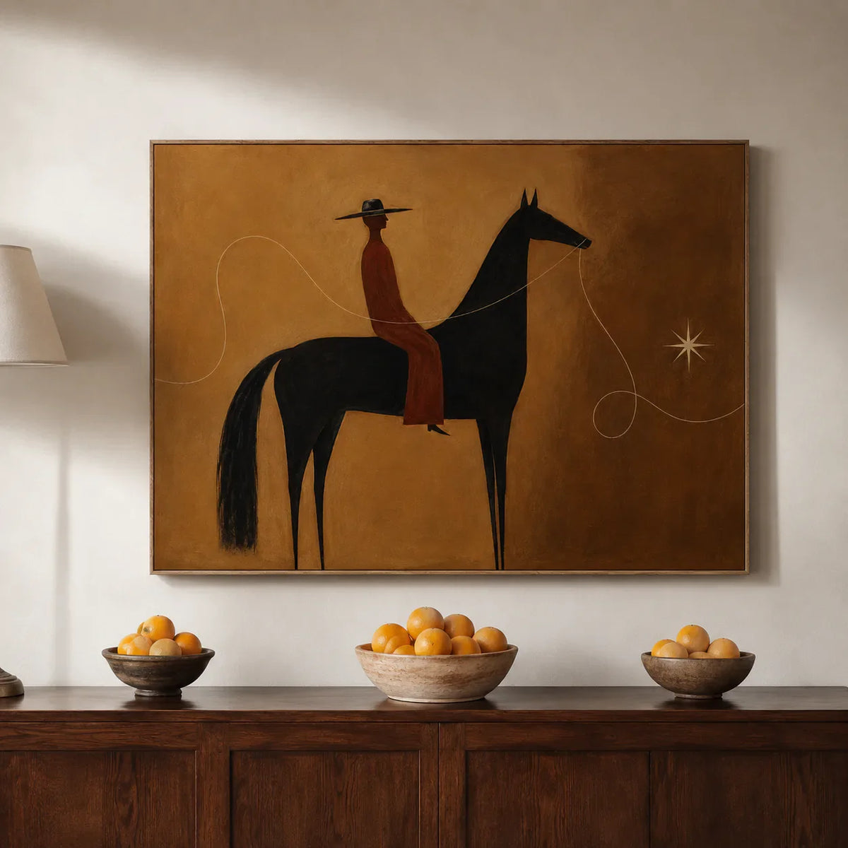 Lone Rider Under Western Star Wall Art styled interior scene 2 | Olyrel