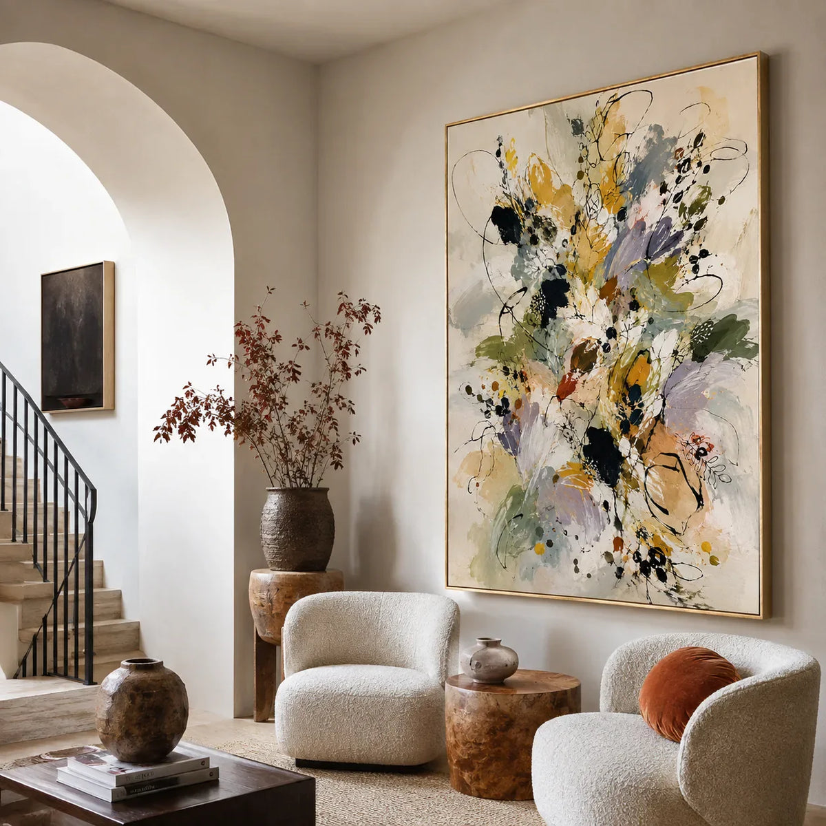 Meadow Bloom Abstract Floral Wall Art styled interior scene 2 | Olyrel