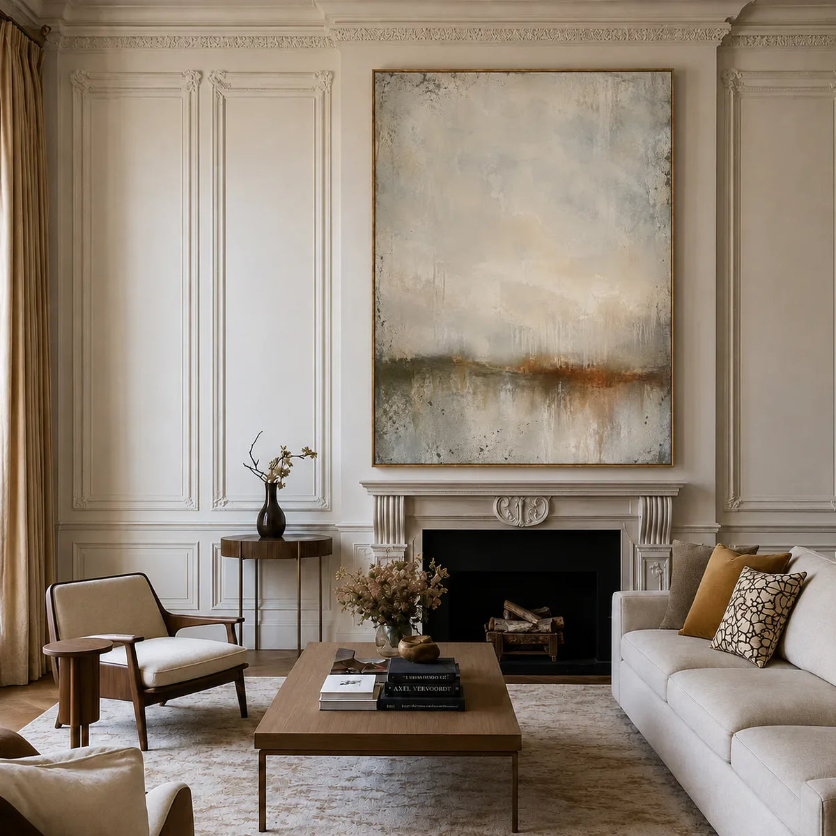 Quiet Horizon Neutral Abstract Wall Art styled interior scene 4 | Olyrel