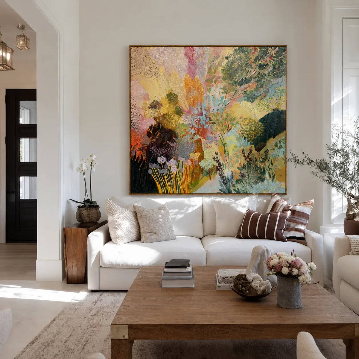 Enchanted Garden Colorful Abstract Wall Art styled interior scene 1 | Olyrel