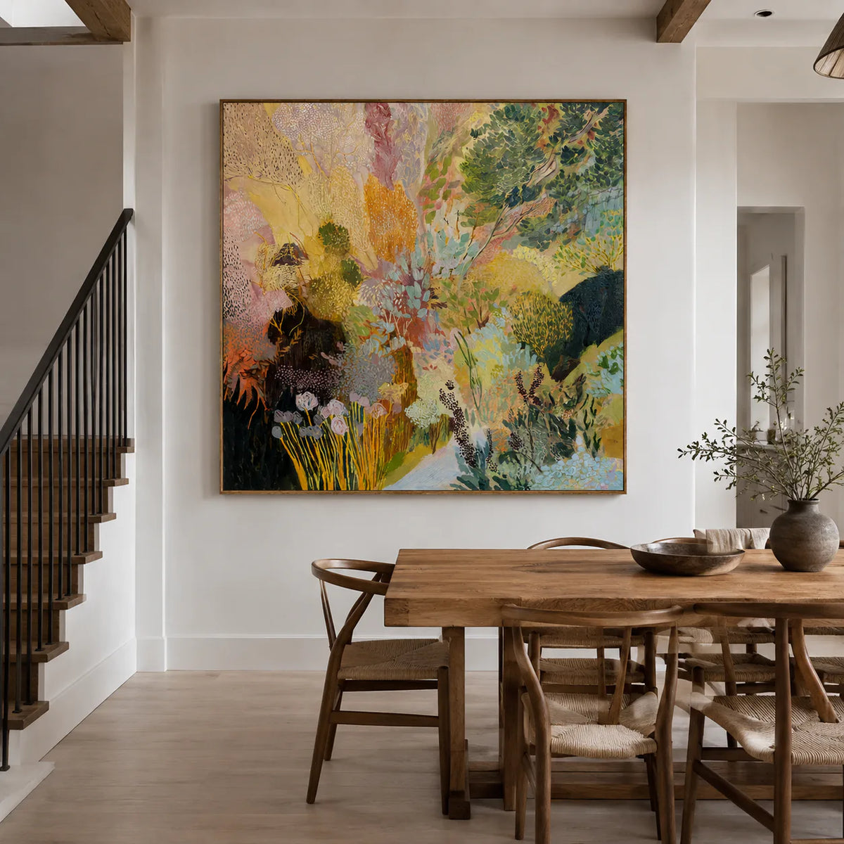 Enchanted Garden Colorful Abstract Wall Art styled interior scene 3 | Olyrel