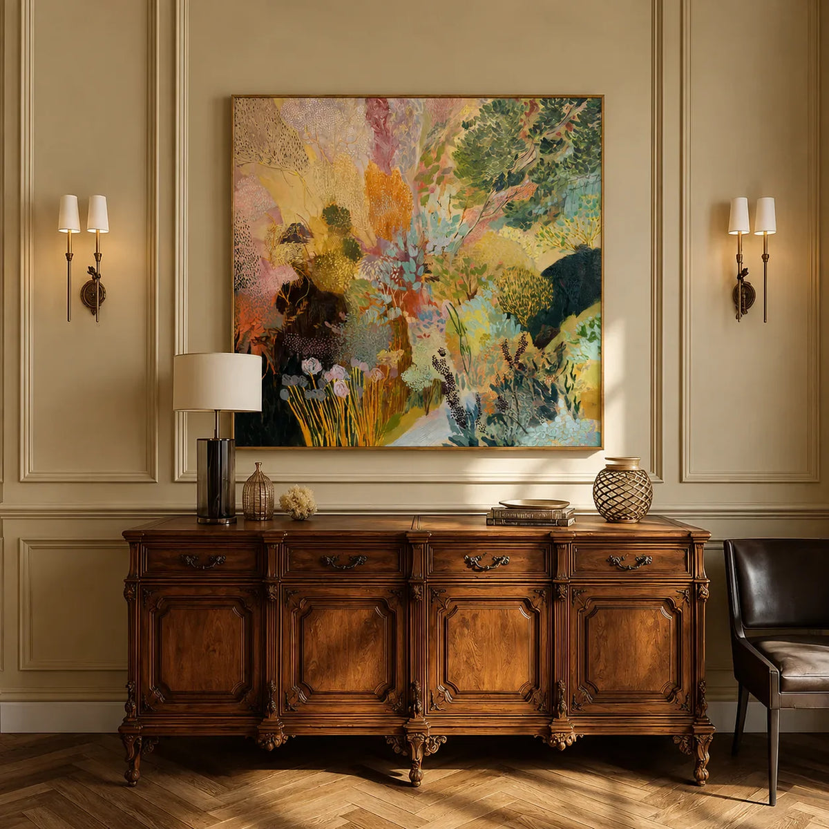 Enchanted Garden Colorful Abstract Wall Art styled interior scene 4 | Olyrel