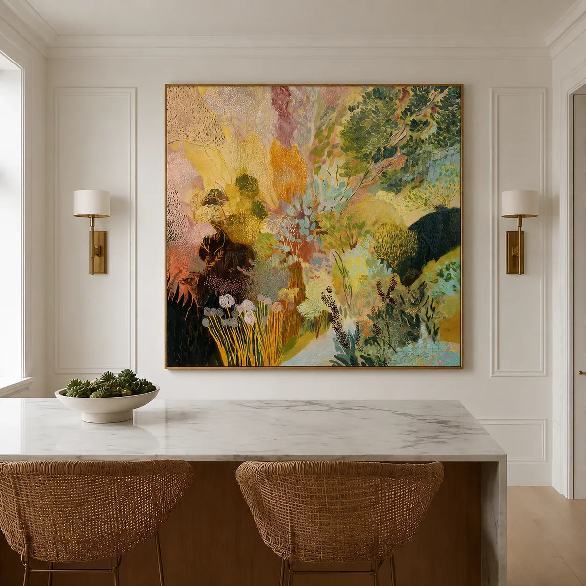 Enchanted Garden Colorful Abstract Wall Art styled interior scene 5 | Olyrel