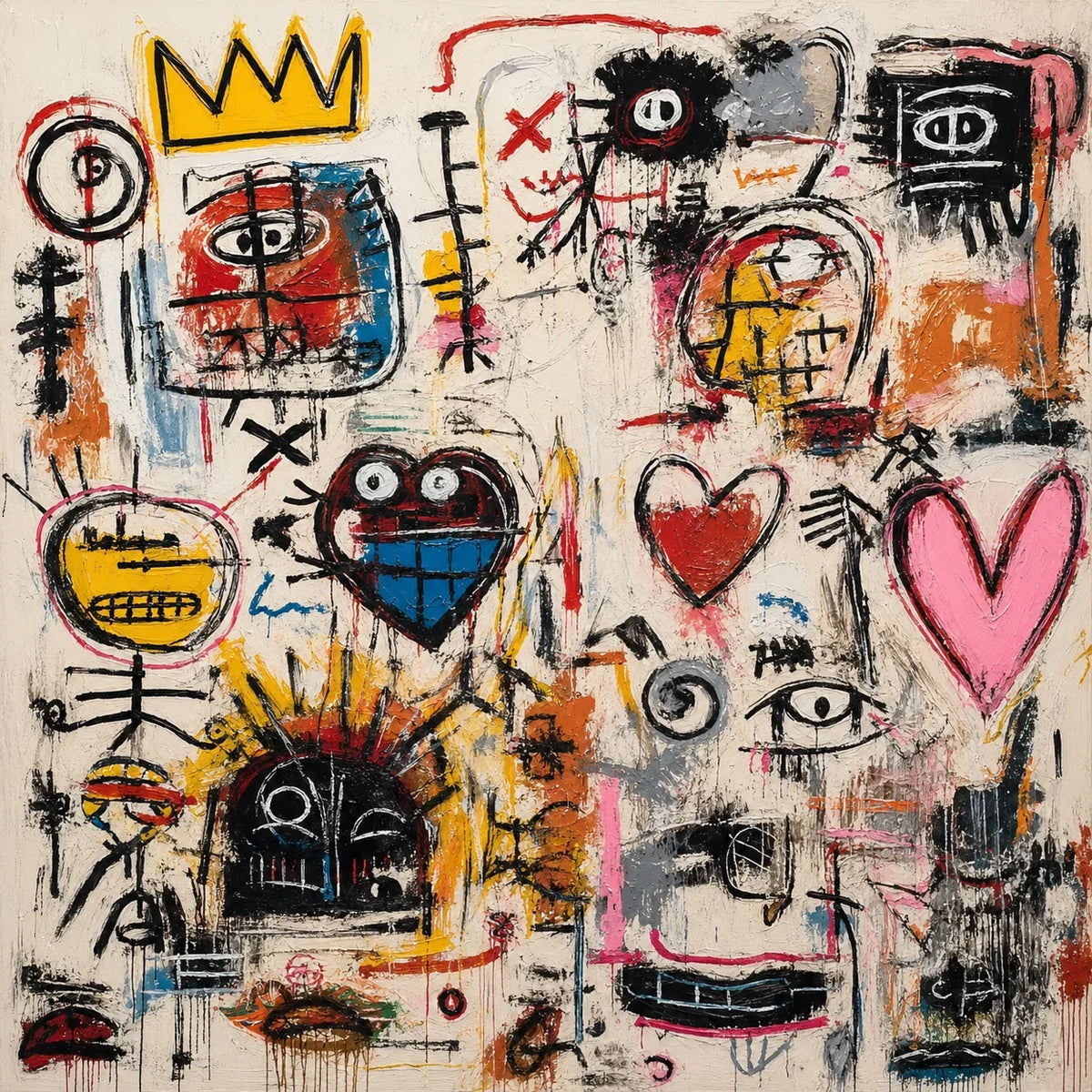 Original artwork view of Crowned Hearts Graffiti Wall Art | Olyrel