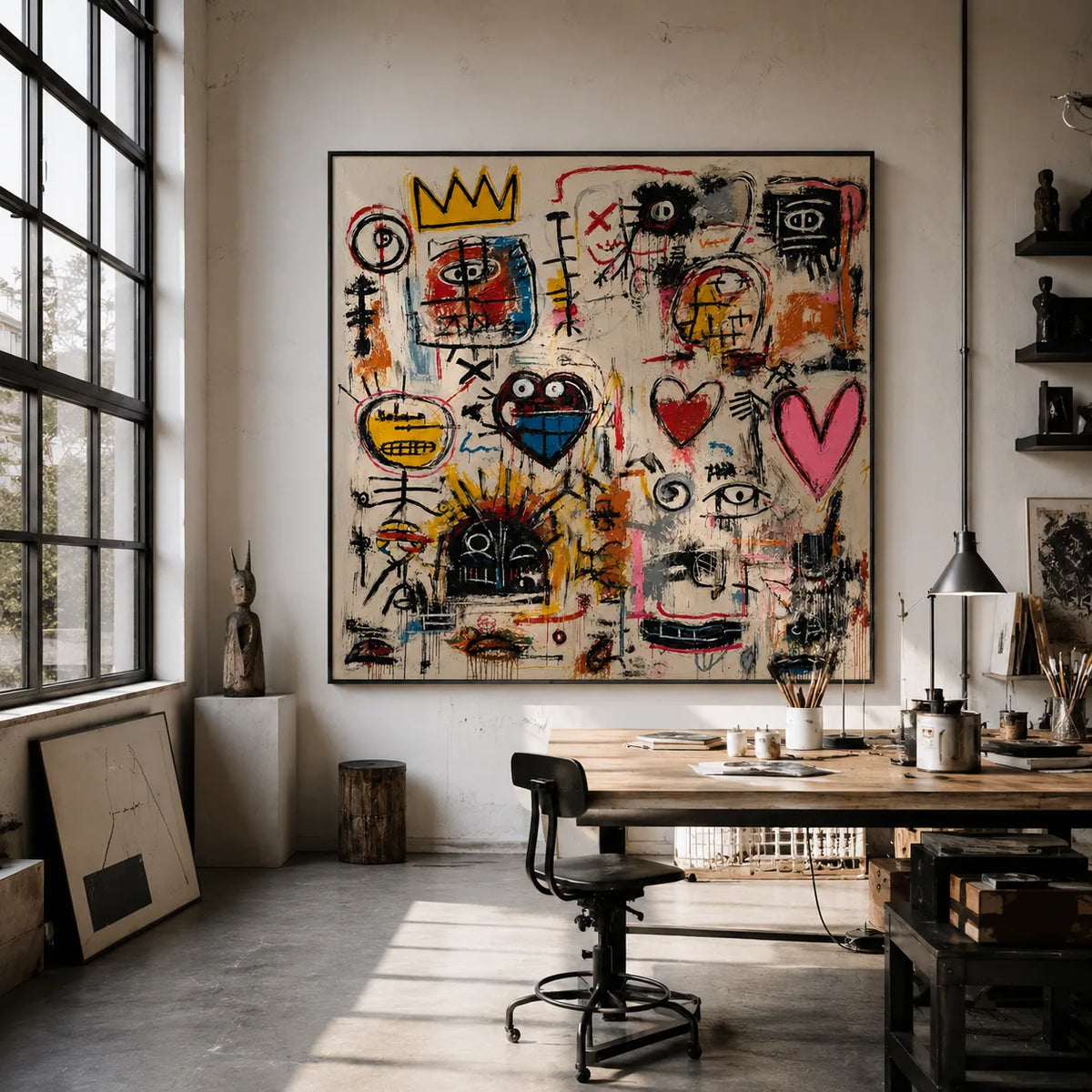 Crowned Hearts Graffiti Wall Art styled in a contemporary entryway | Olyrel