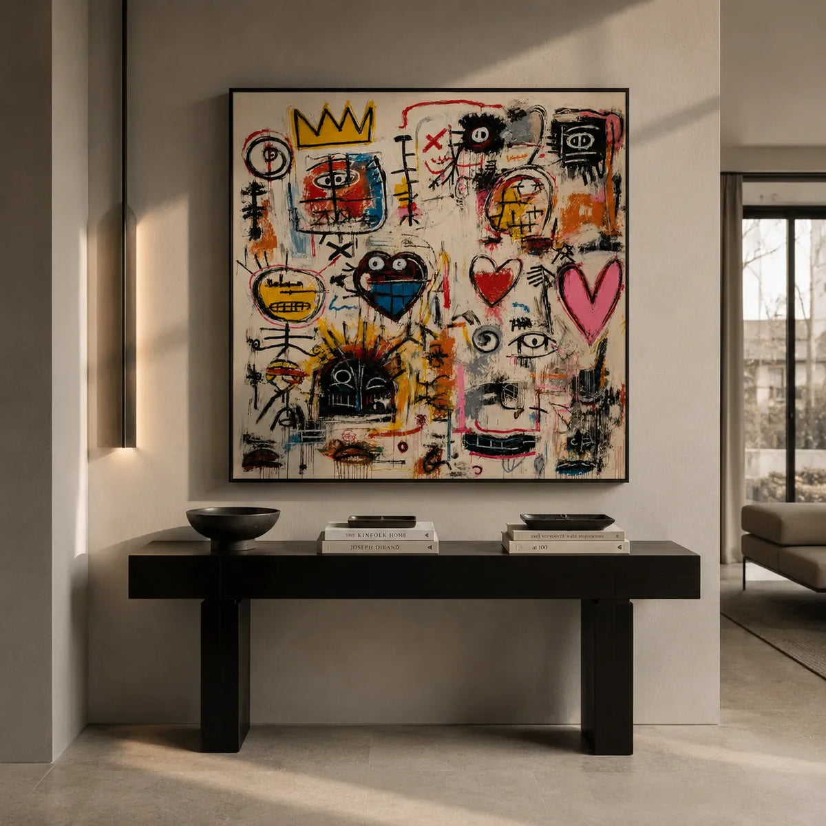 Crowned Hearts Graffiti Wall Art shown in a quiet home office | Olyrel