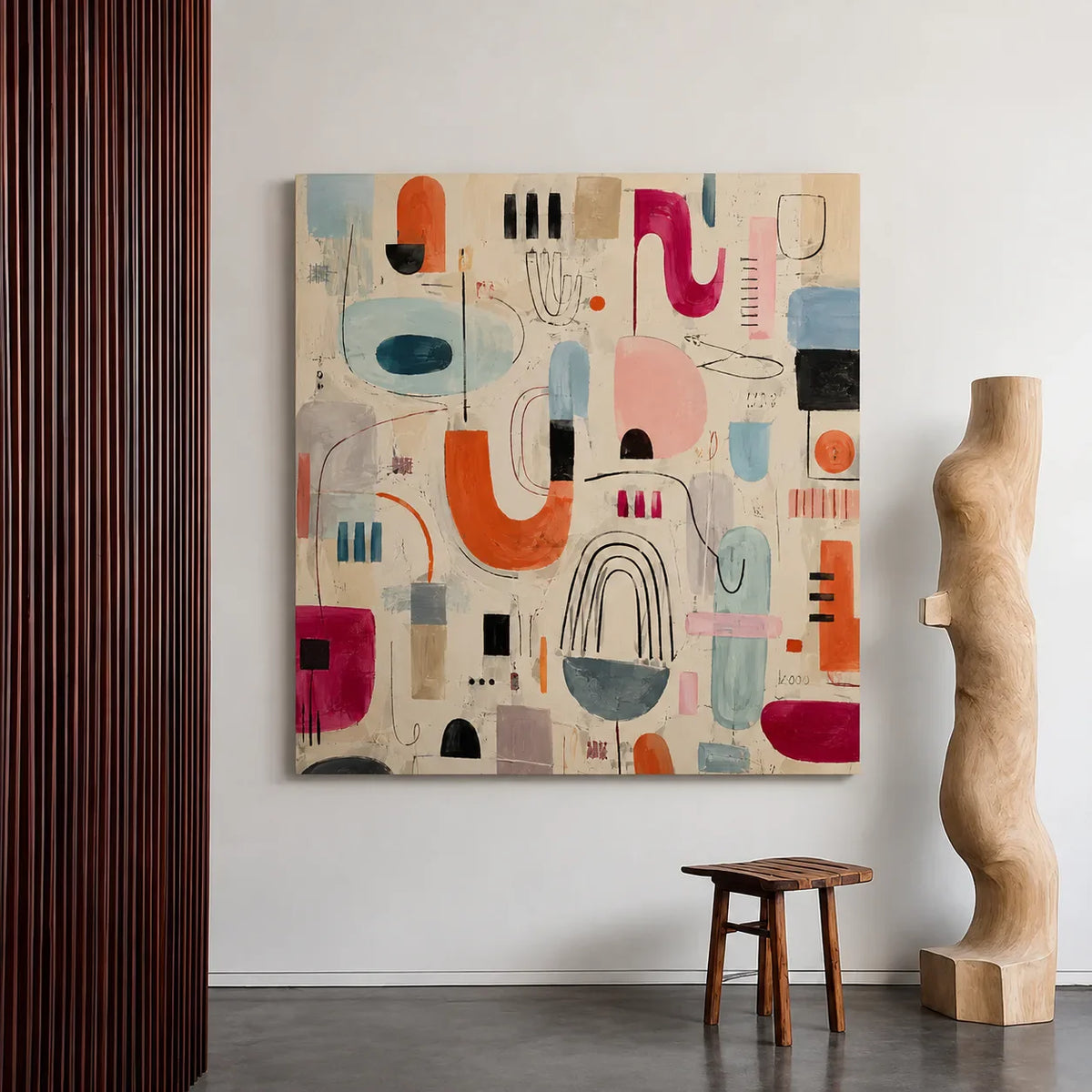 Playful Shapes Colorful Abstract Wall Art styled interior scene 1 | Olyrel