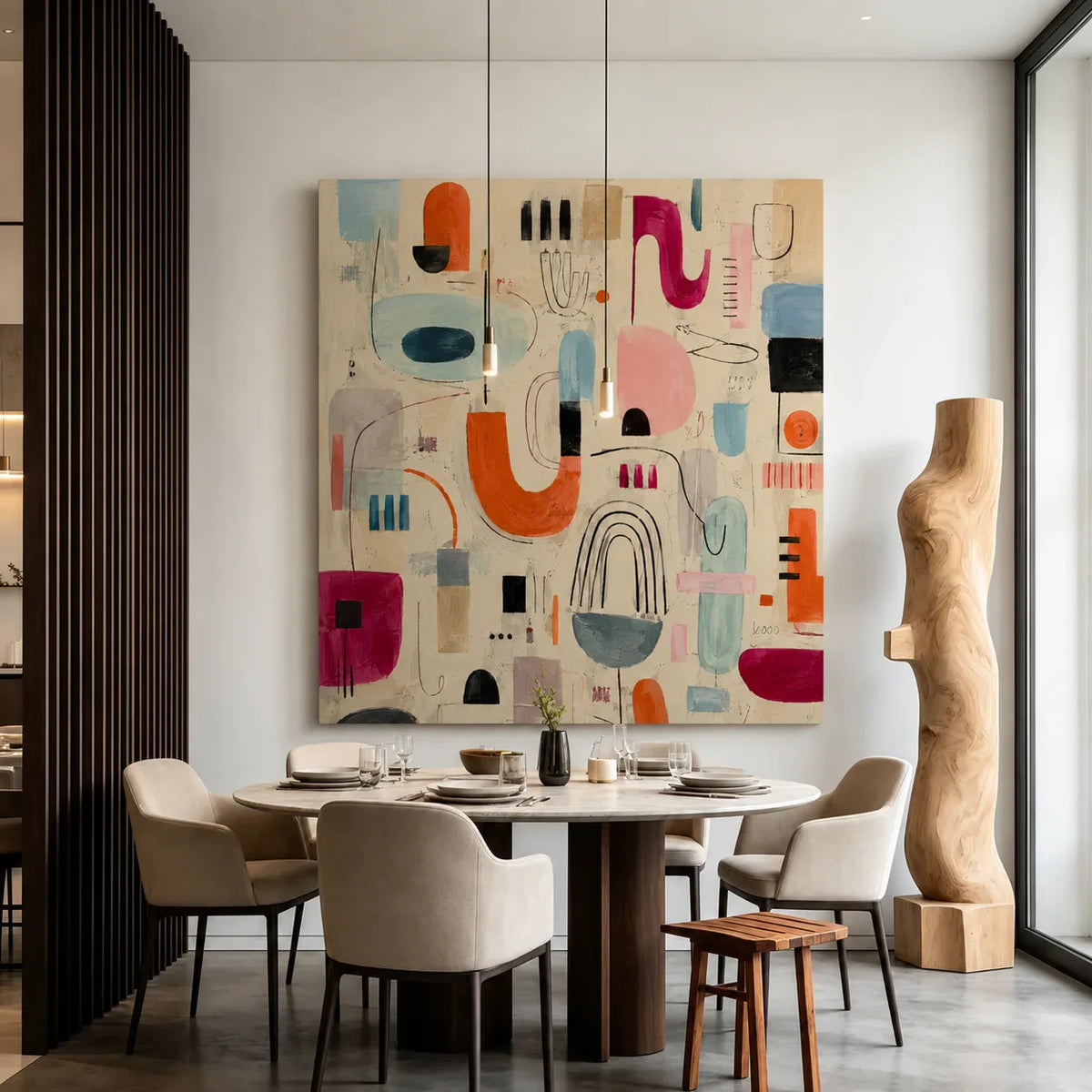 Playful Shapes Colorful Abstract Wall Art styled interior scene 2 | Olyrel