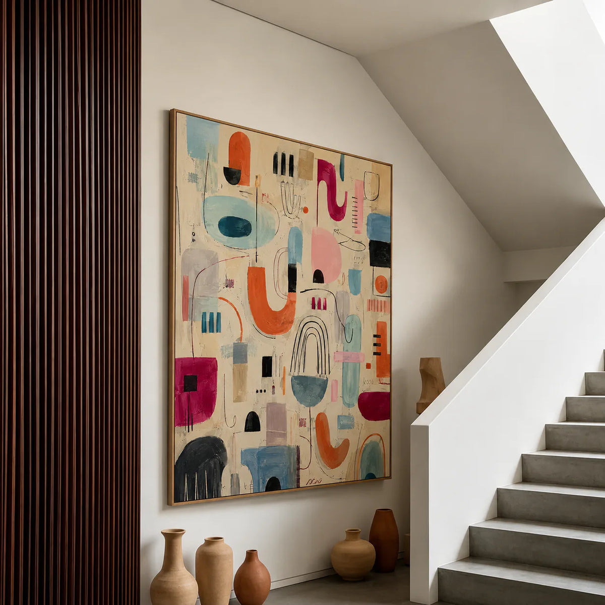 Playful Shapes Colorful Abstract Wall Art styled interior scene 4 | Olyrel