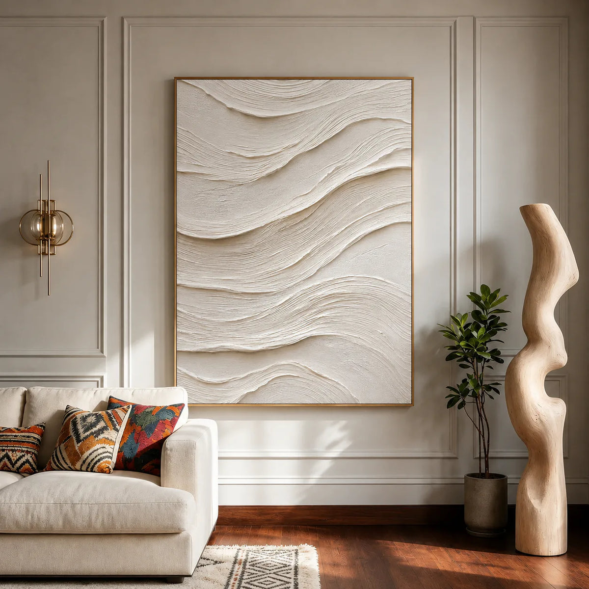 Ivory Flow Textured Relief Wall Art styled interior scene 5 | Olyrel