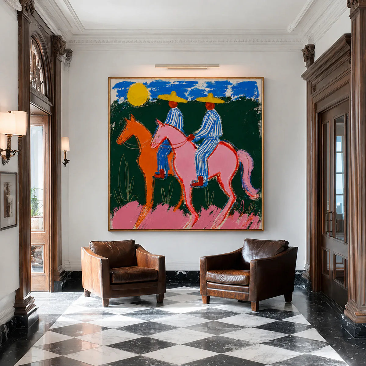 Sunlit Riders Colorful Western Wall Art styled interior scene 2 | Olyrel
