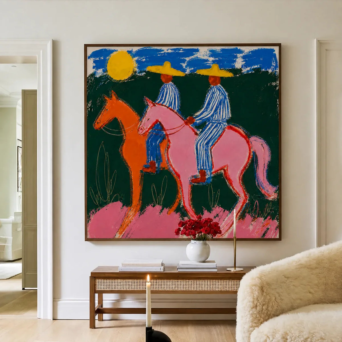 Sunlit Riders Colorful Western Wall Art styled interior scene 3 | Olyrel