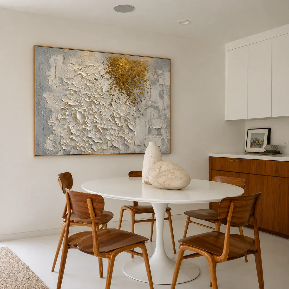 Golden Drift White Textured Wall Art styled interior scene 4 | Olyrel
