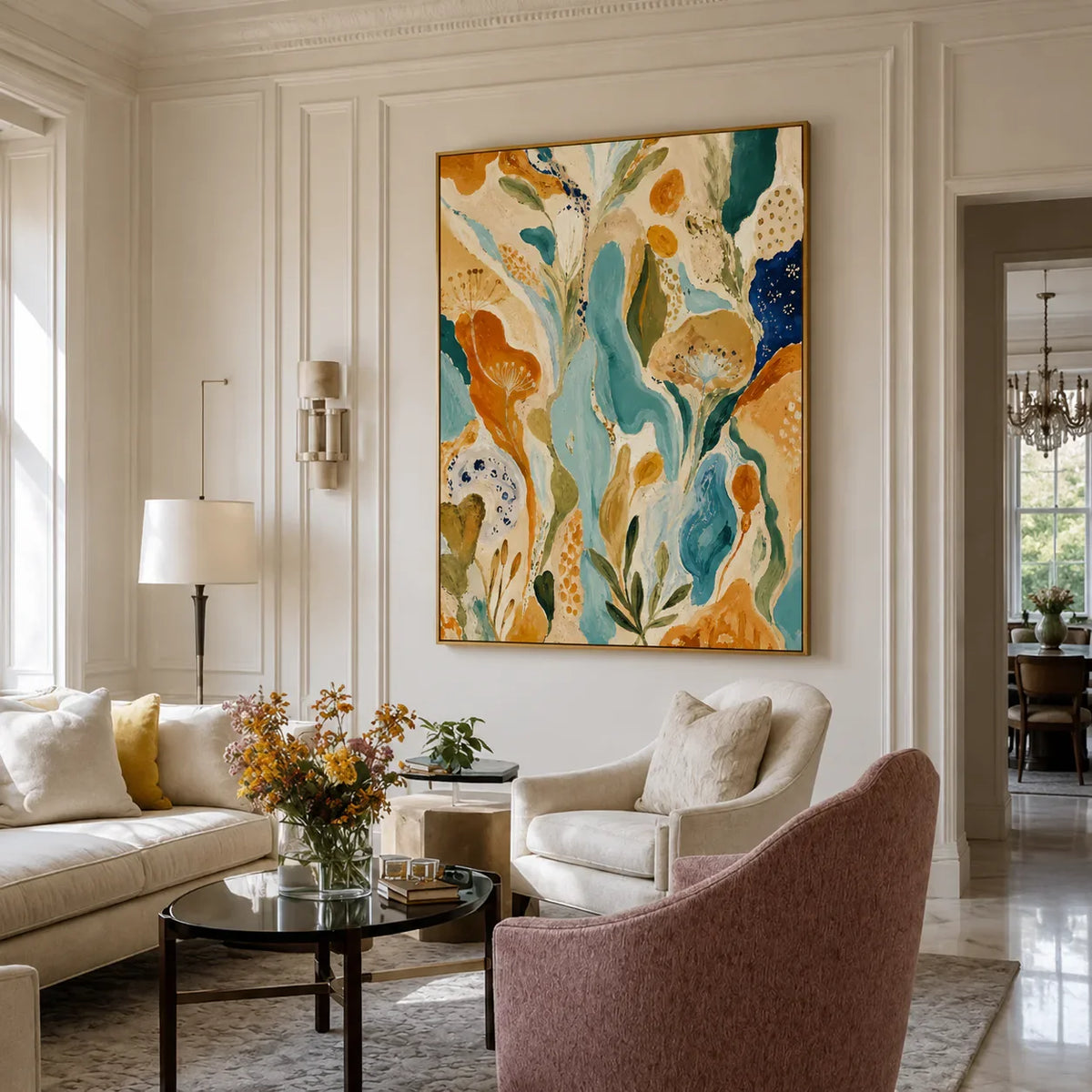 Amber Garden Botanical Abstract Wall Art styled interior scene 4 | Olyrel