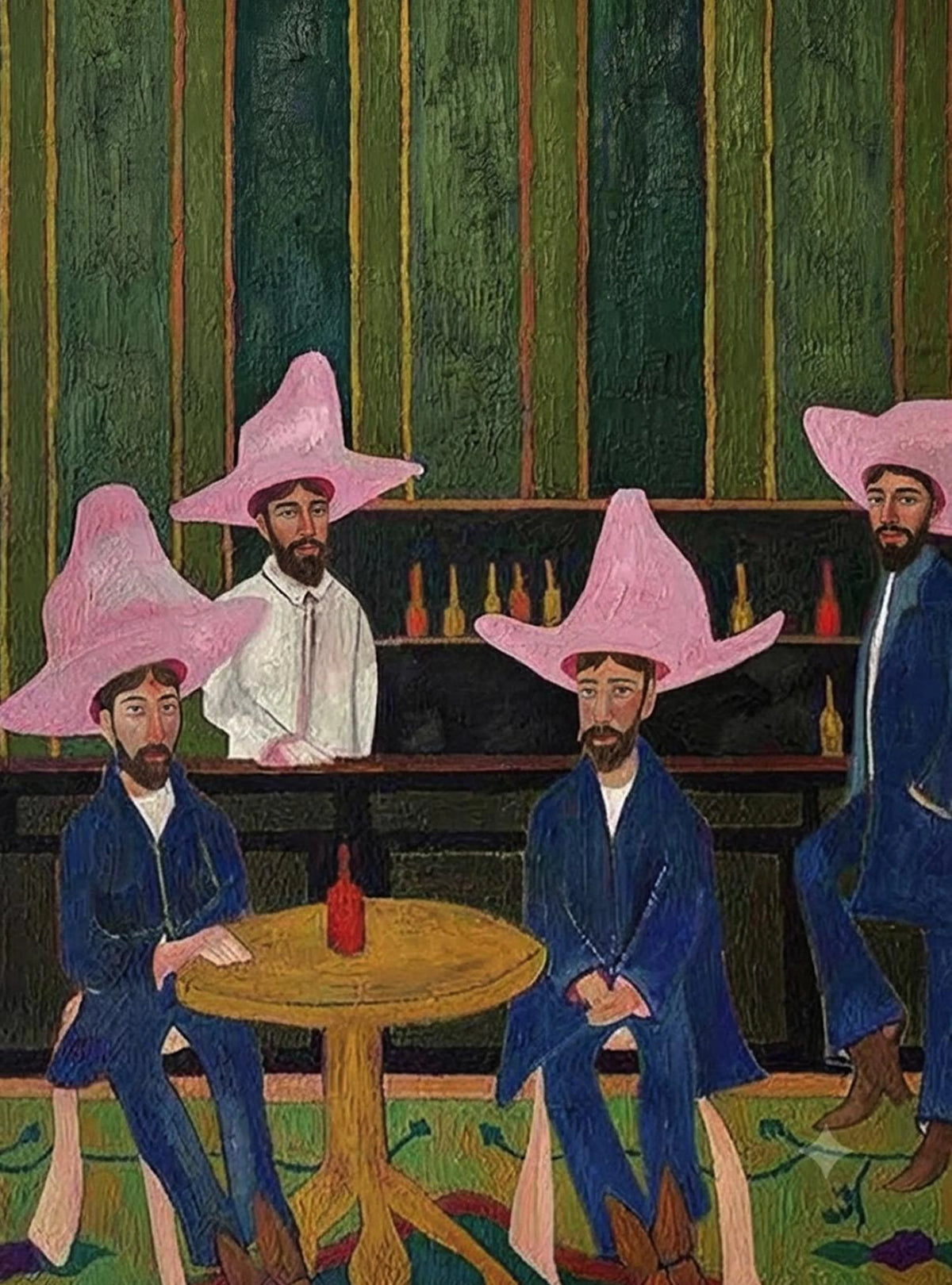 Pink Hat Cowboys Card Game Wall Art artwork view | Olyrel