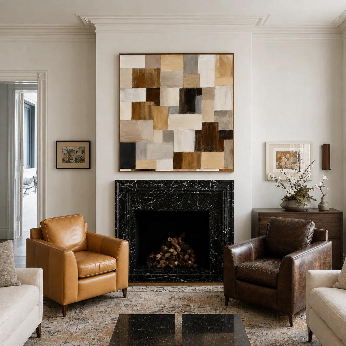 Quiet Grid Neutral Geometric Wall Art styled interior scene 5 | Olyrel