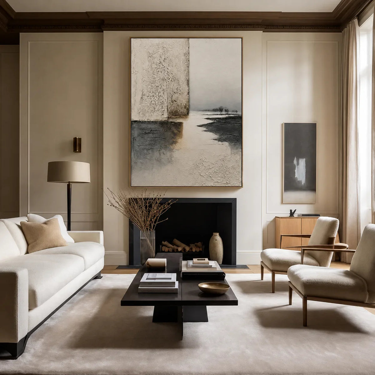 Silent Shore Neutral Abstract Wall Art styled interior scene 3 | Olyrel