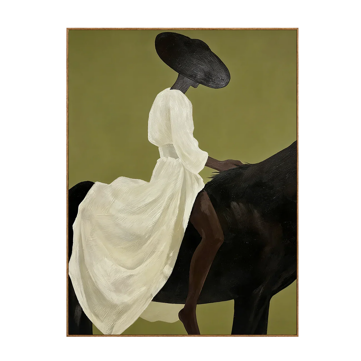 Lady in White on Black Horse Wall Art | Olyrel