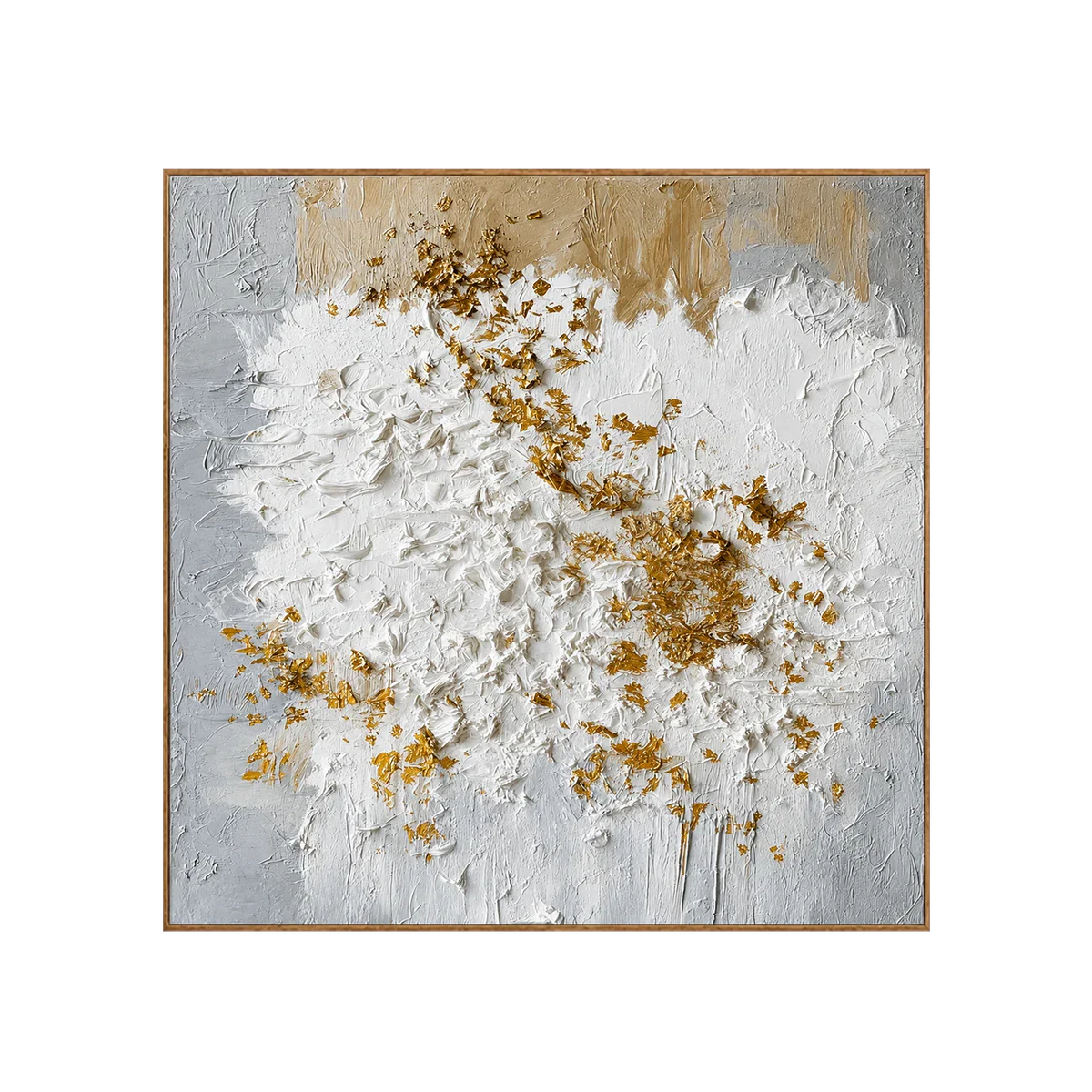 Golden Blossom White Textured Wall Art | Olyrel
