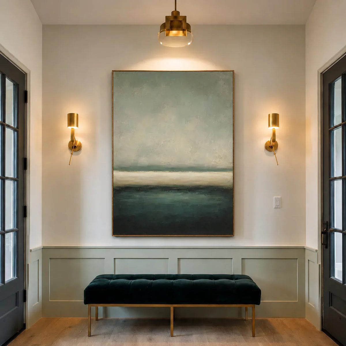 Deep Green Horizon Abstract Wall Art styled interior scene 5 | Olyrel