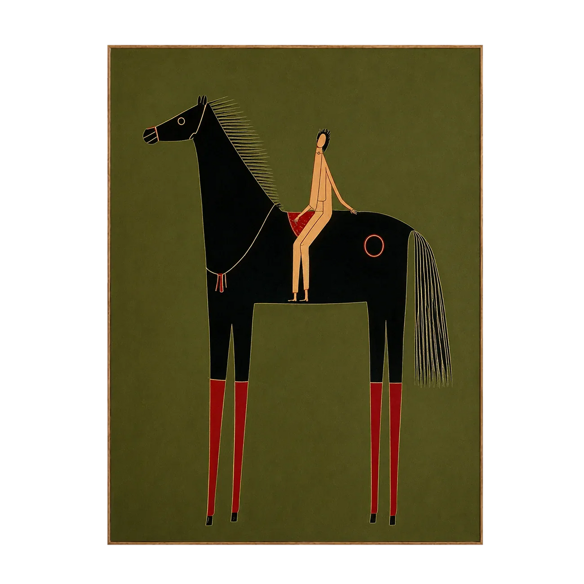 Olive Horse and Rider Folk Wall Art | Olyrel