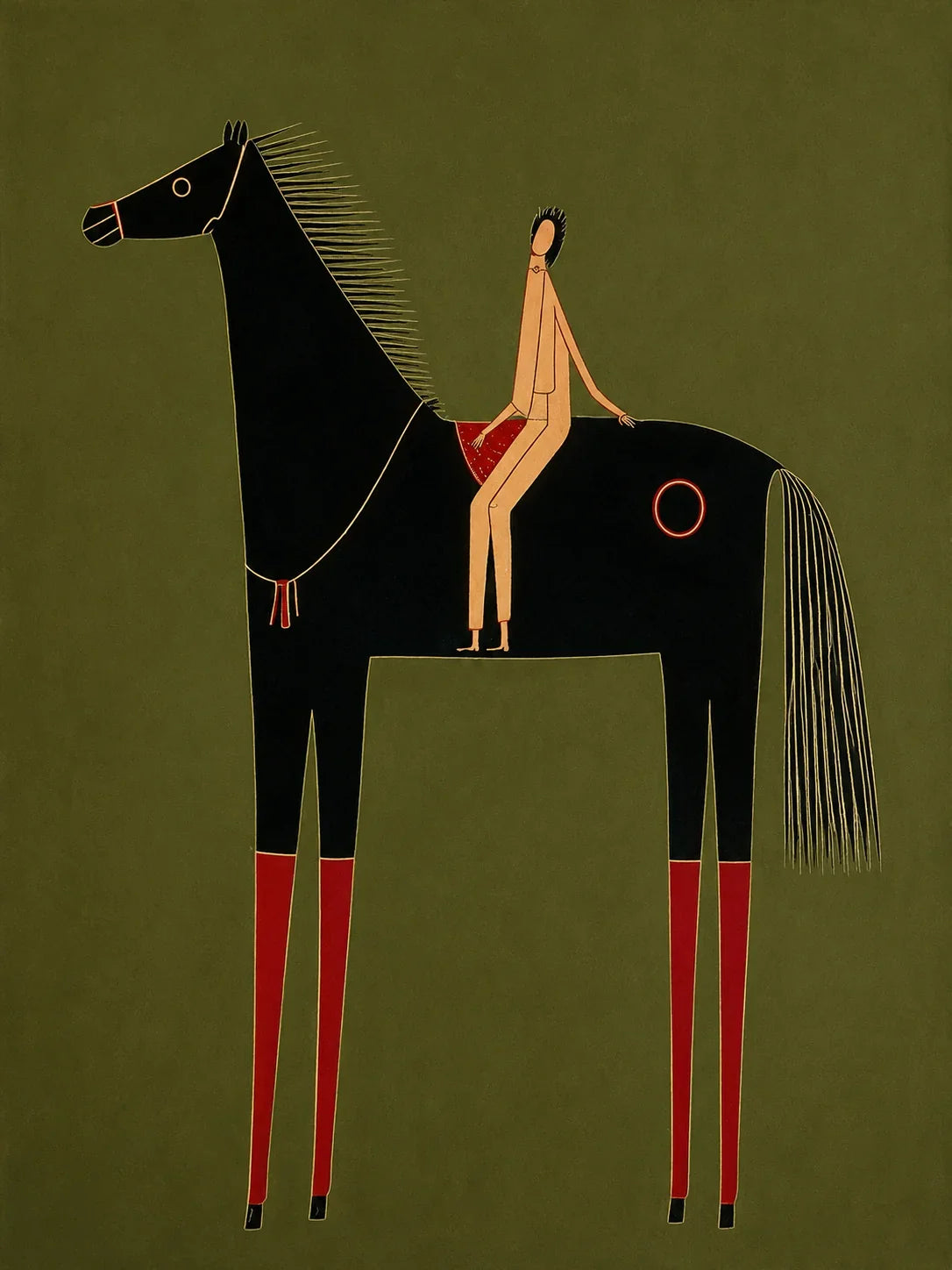 Olive Horse and Rider Folk Wall Art artwork view | Olyrel