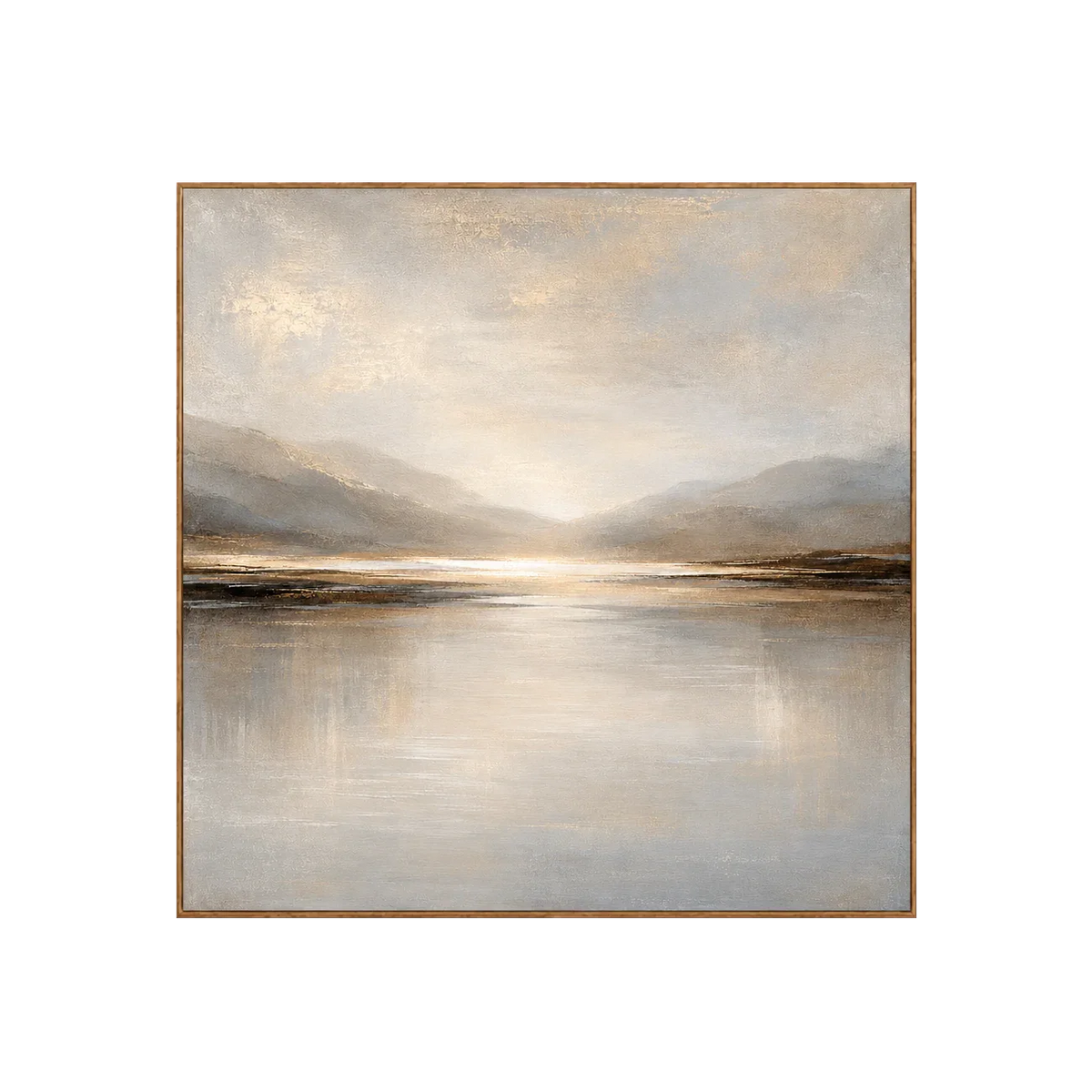 Luminous Gold Horizon and Misty Mountains Wall Art | Olyrel
