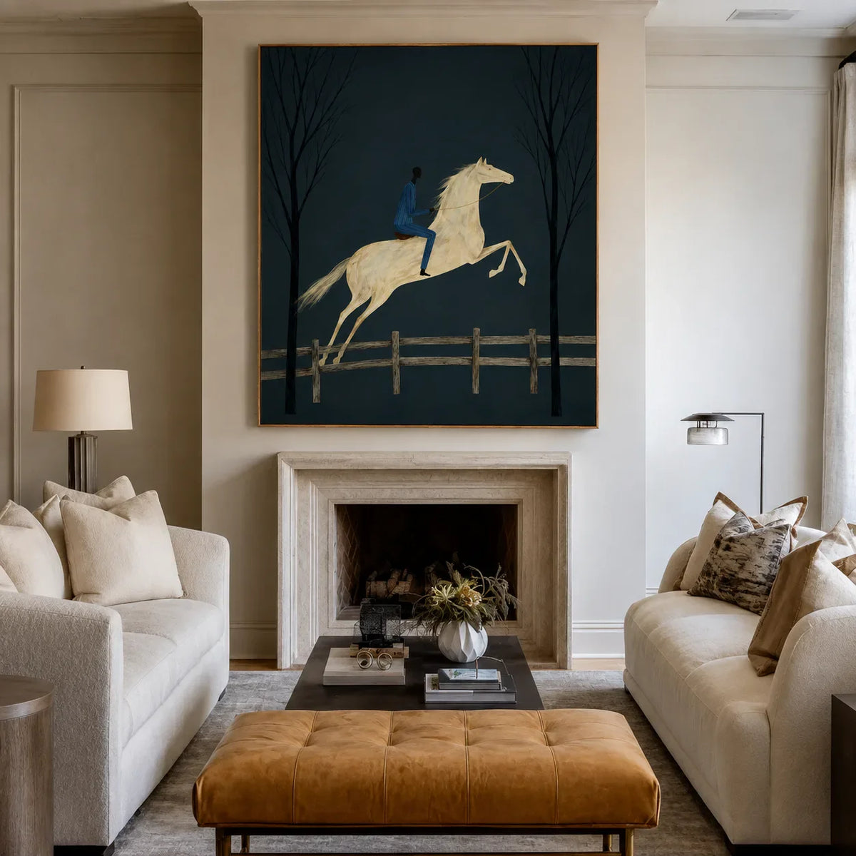 Midnight Rider White Horse Wall Art styled interior scene 1 | Olyrel