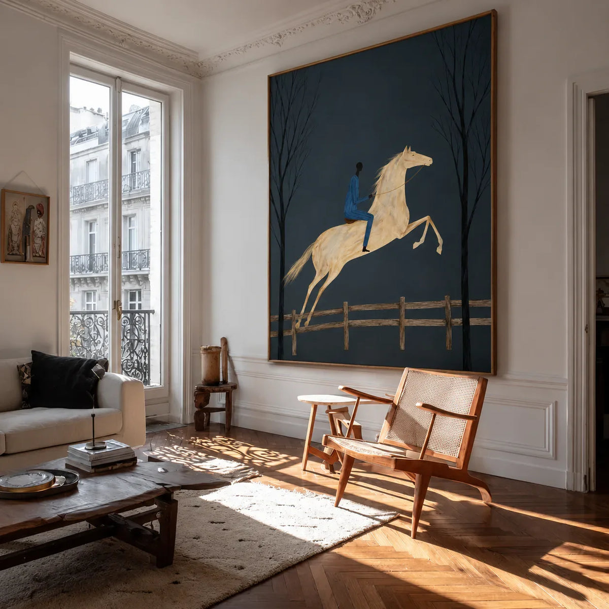 Midnight Rider White Horse Wall Art styled interior scene 4 | Olyrel